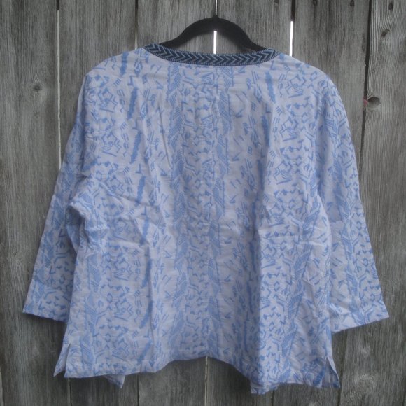 SOLD Chico’s Jacket Embroidered Blue-White Ribbon Trim Open Style Large - Picture 5 of 5